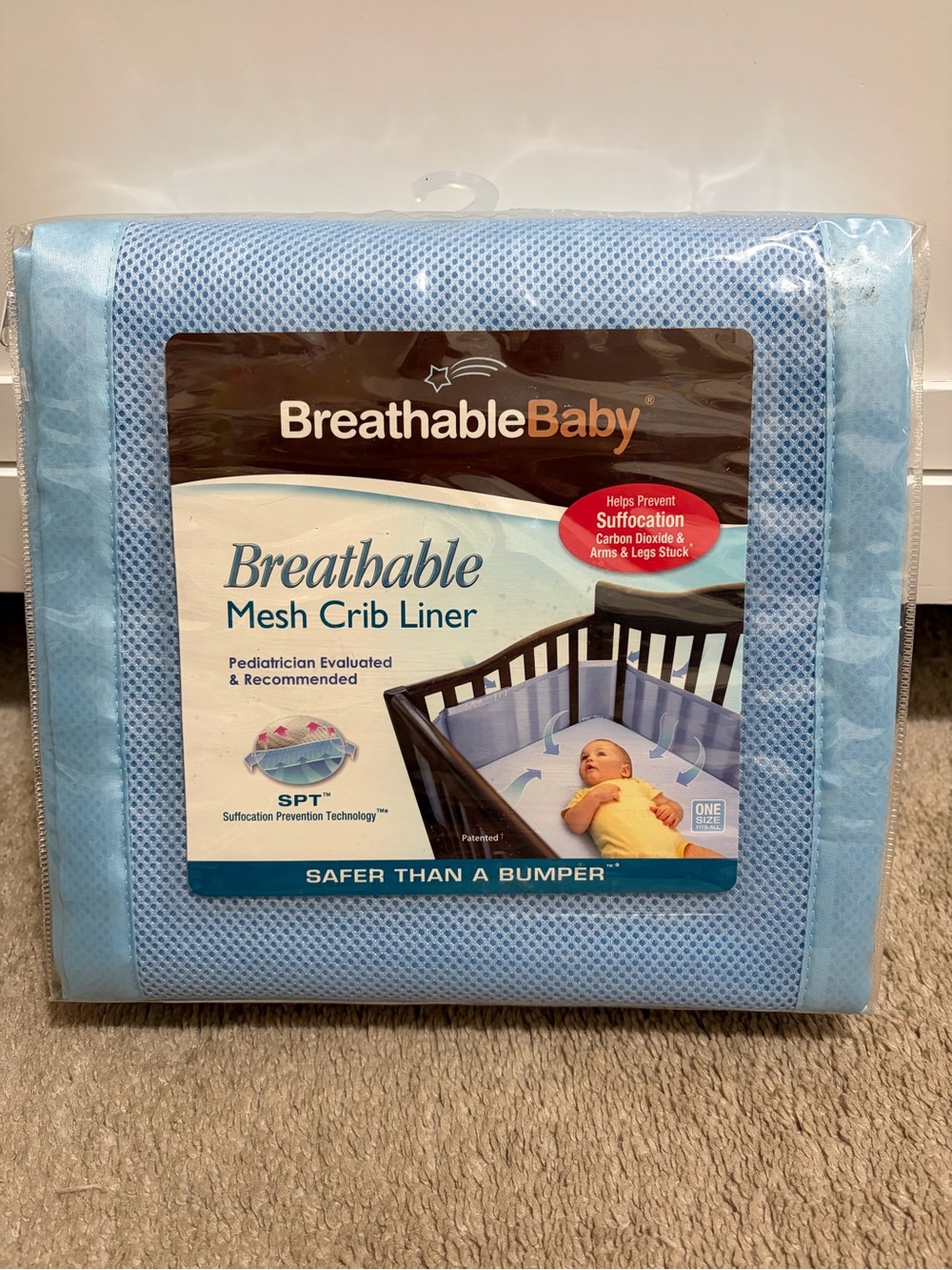 Breathable Mesh Crib Liner in Blue NEW